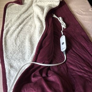 Sunbeam Heated Personal Throw / Blanket, Royal Mink Sherpa Cabernet, Cozy-Warm,